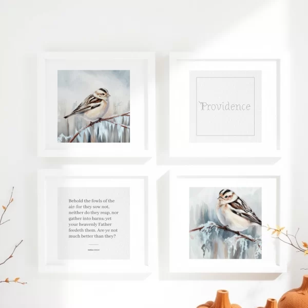 Providence - Winter Sparrow Wall Art Set (4 Prints) | Christian Home Decor | Bible Verse