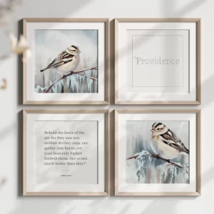 Providence - Winter Sparrow Wall Art Set (4 Prints) | Christian Home Decor | Bible Verse