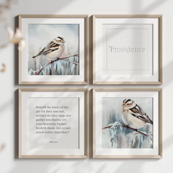 Providence - Winter Sparrow Wall Art Set (4 Prints) | Christian Home Decor | Bible Verse