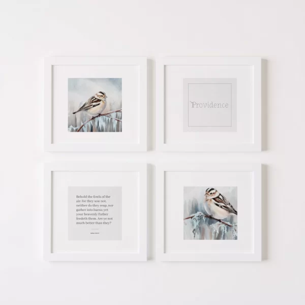 Providence - Winter Sparrow Wall Art Set (4 Prints) | Christian Home Decor | Bible Verse