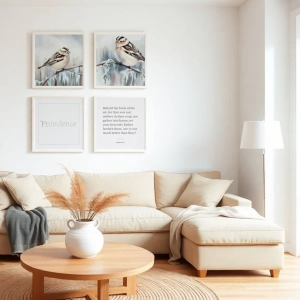 Providence - Winter Sparrow Wall Art Set (4 Prints) | Christian Home Decor | Bible Verse