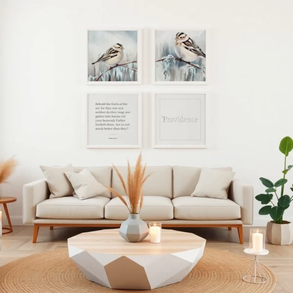 Providence - Winter Sparrow Wall Art Set (4 Prints) | Christian Home Decor | Bible Verse